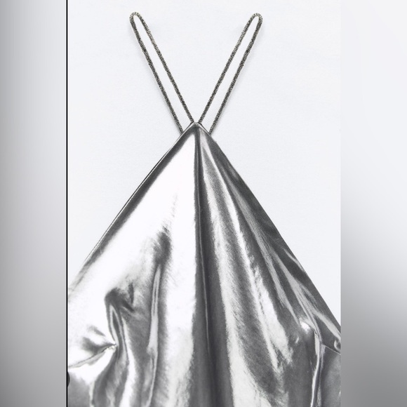 Zara Metallic silver, sparkly rhinestone strap maxi dress Size small - Picture 4 of 12
